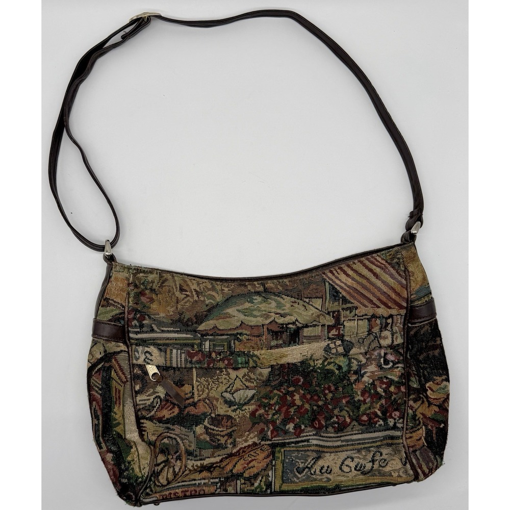 SAS Vintage USA Tapestry Shoulder Bag Cafe Market Scene Purse